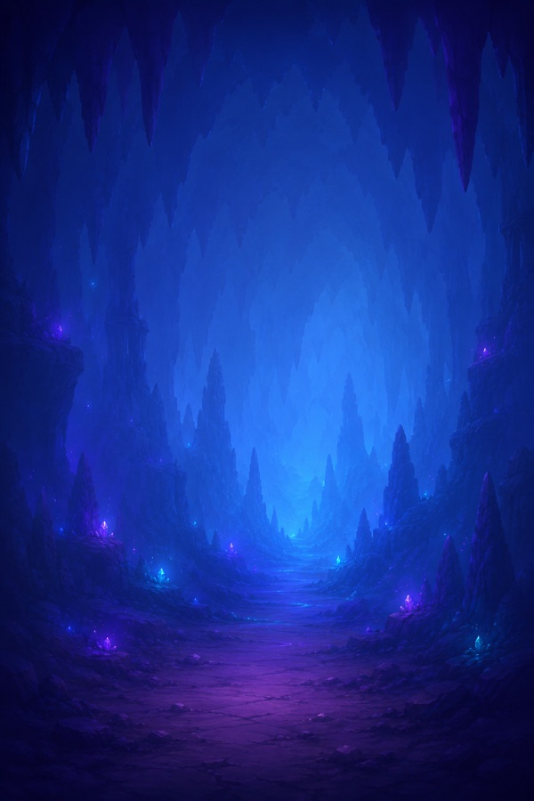 A glowing blue crystal cave environment from Gem Catch